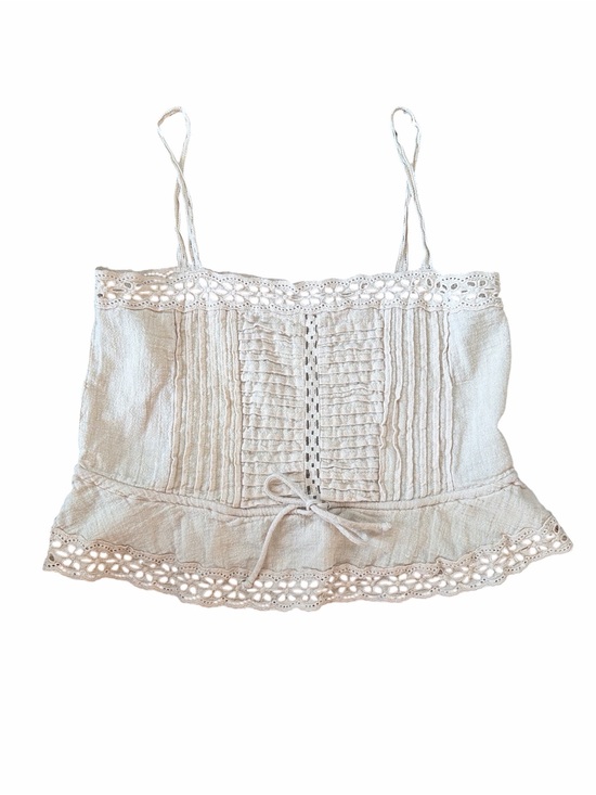 Olivaceous Tops - Women's Cream Crochet-Trim Lace Cami Cropped Coquette Top M